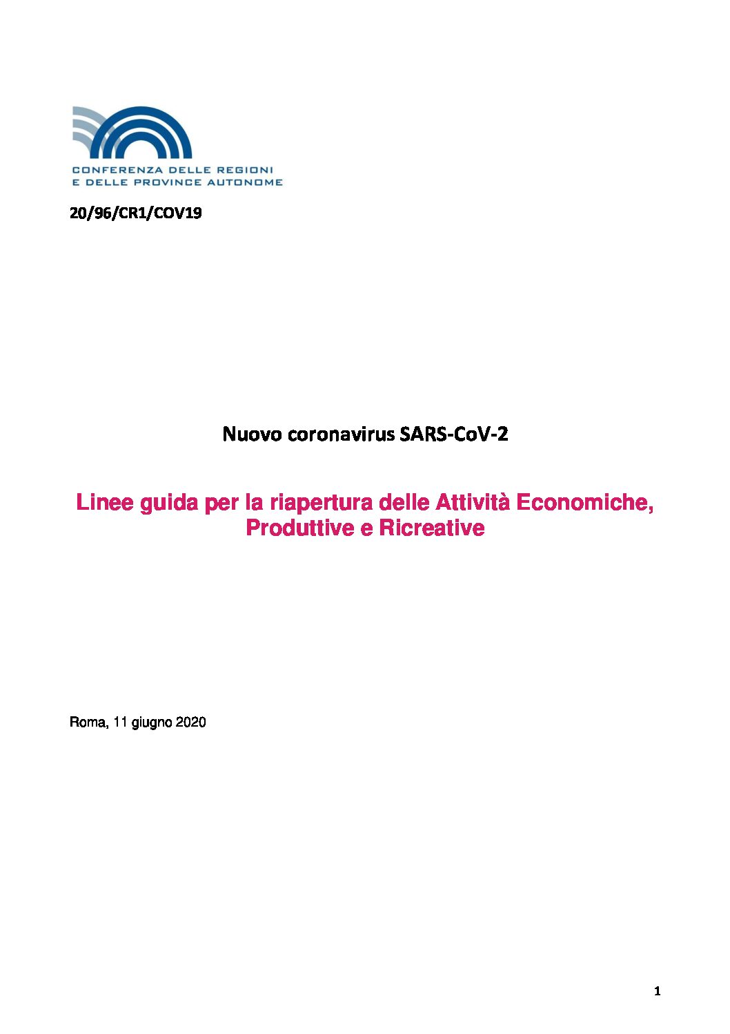 DOCUMENTO STATO-REGIONI 11 GIUGNO 2020
